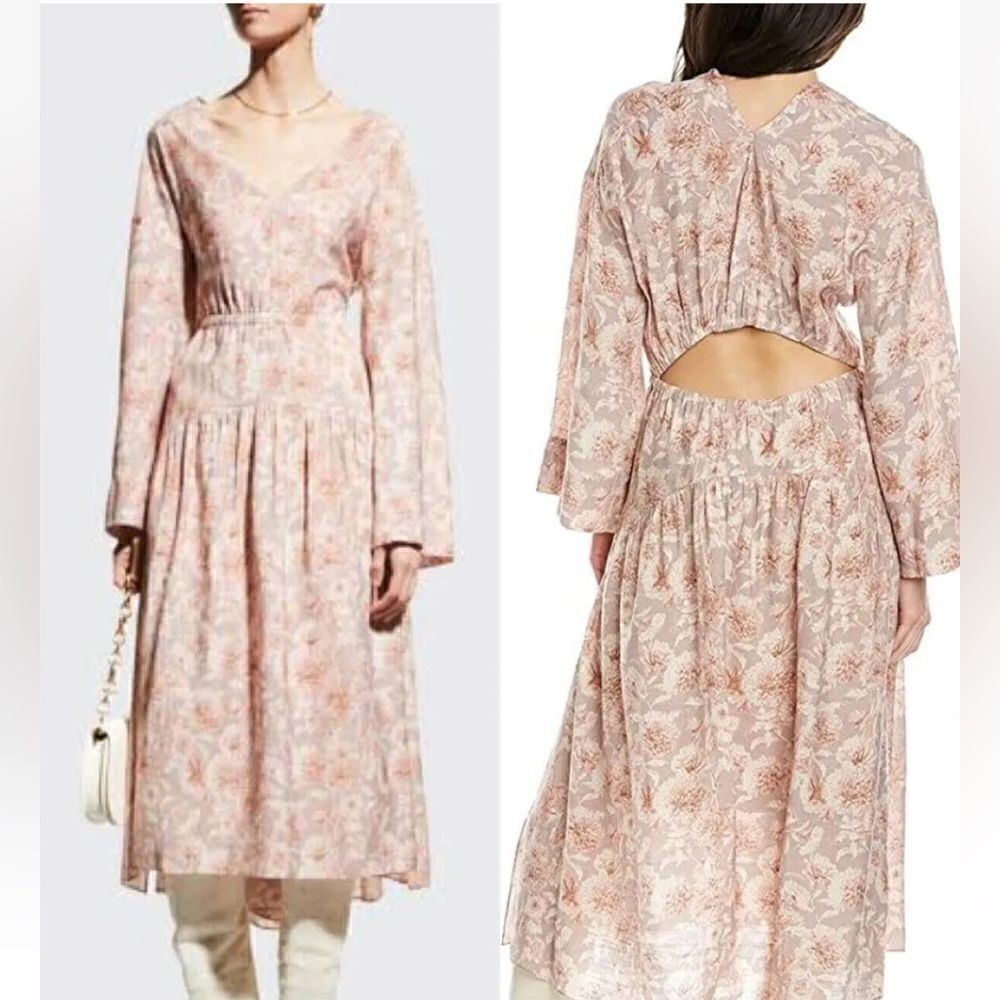 VINCE Dahlia Long-sleeve Double V-neck Dress Lotus Medium $425